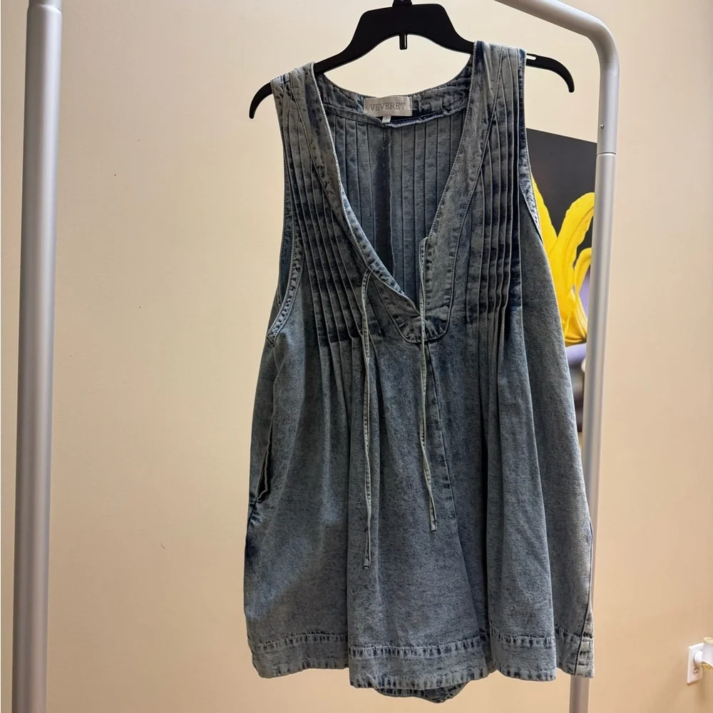 Sleeveless Washed Denim Romper - Picture 1 of 4